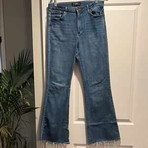 Just Black Denim Flare Jeans with Raw Hem